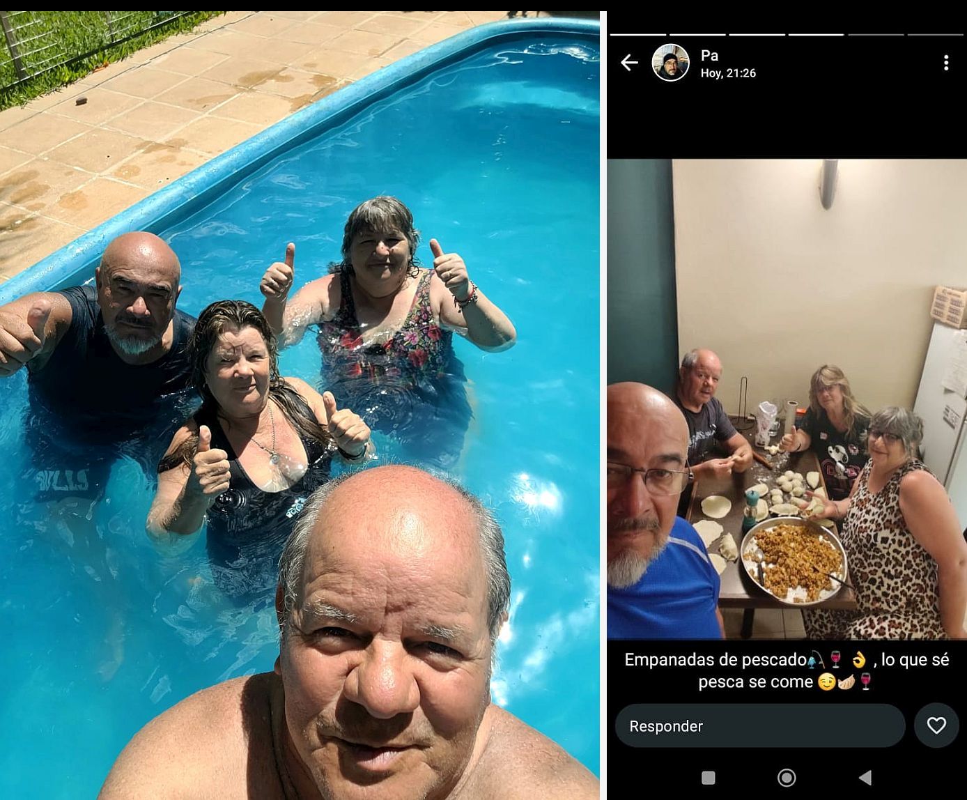 Disfrutando de la pileta y empanadas de pescado